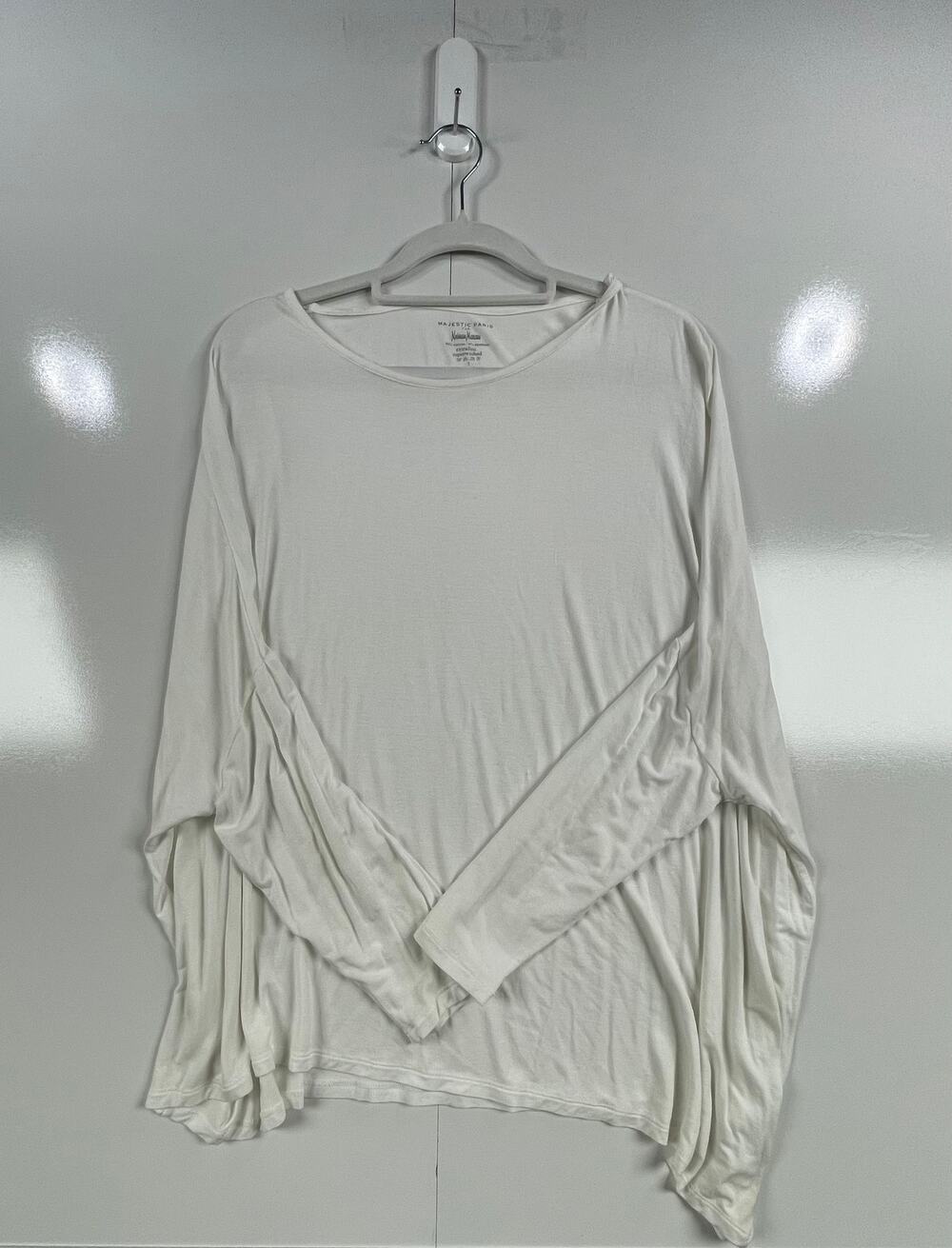 Majestic Paris Neiman Marcus 2X White Draped Oversized Long Sleeve Tunic 0024